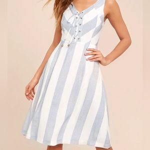 Striped Lace-Up Midi Dress